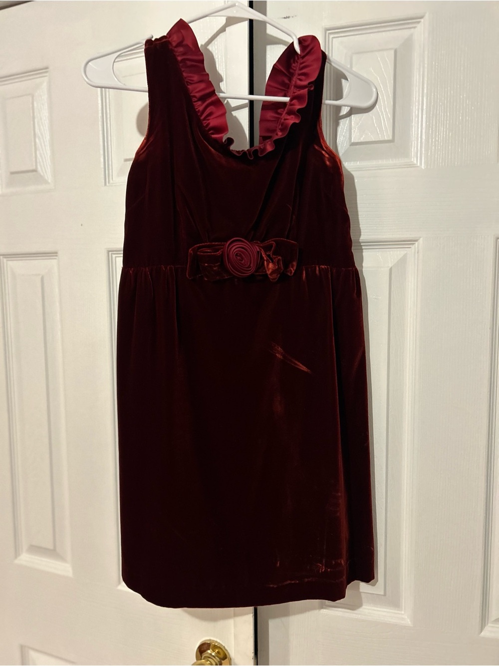 Velvet Ruffle Neck Dress in Deep Wine